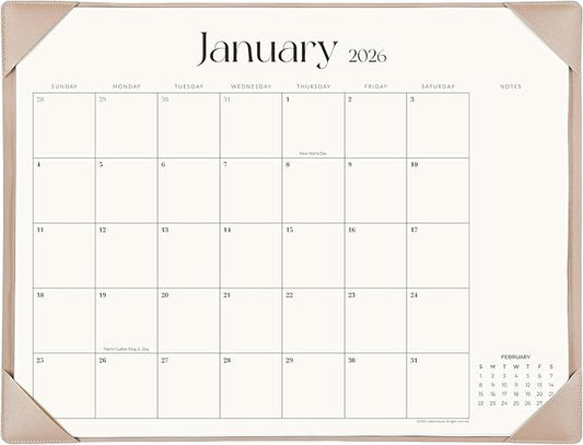 Simplified Desk Calendar 2026 with Desktop Mat, Cabbrix Large Desk Pad Calendar 21" x 16-1/2" Runs From January 2026 to December 2026, Desk Blotter Calendar for Home School and Office (Apricot)