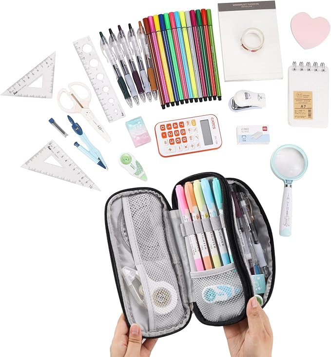 Dugio Big Pencil Case for Boys Organizer Pencil Bag with Zipper Pencil Pouch for School Teens Kids Aesthetic Large Pencil Pouch Black