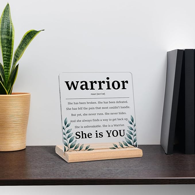 Inspirational Cancer Survivor Gifts for Women Mom, Warrior Definition Acrylic Plaque Sign, Warrior She is You Sign, Breast Cancer Survivor Gifts for Woman, Cancer Fighter Patients