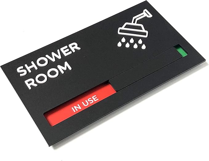 Kubik Letters Premium Shower Room Sign with Slider for Dual Messages Room Status (AVAILABLE or IN USE)