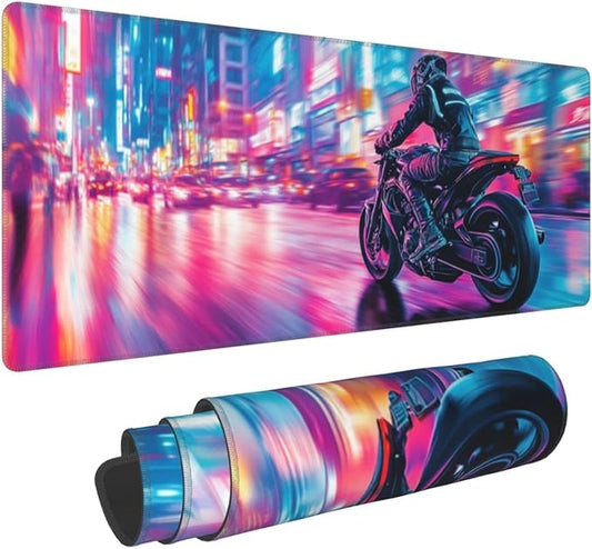 Motorcycle Mouse Pad 31.5 X 11.8 Inch Big Desk Rubber Base Stitched Edges Keyboard Pad XXL Mouse Mat for Home Game and Office
