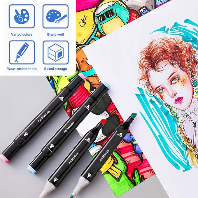Alcohol Markers, 168 Colors Art Drawing Set for Kids Adults, Dual Tip Permanent Sketch Markers with Organizing Case
