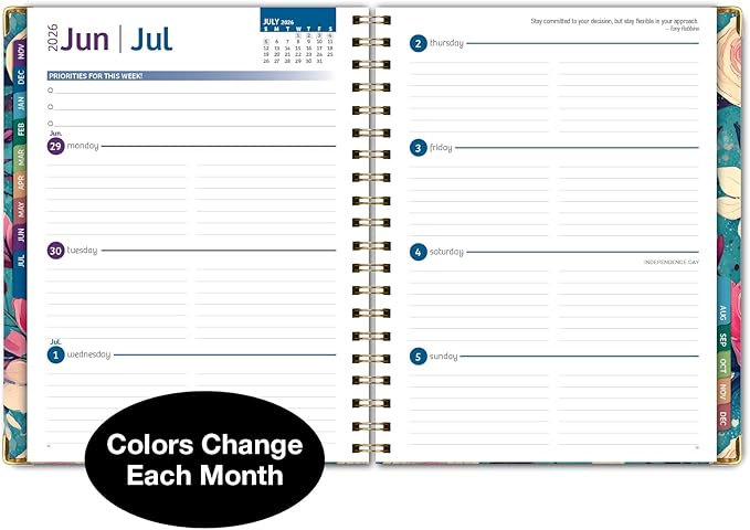 HARDCOVER 2026 Planner, 8.5"x11": 14 Months (November 2025 - December 2026), Daily Weekly Monthly Planner, Yearly Agenda, Bookmark, Pocket Folder and Sticky Note Set (Teal Floral)