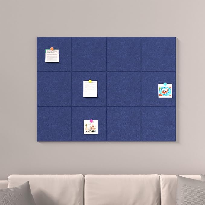 Large Cork Boards for Walls – 48 x 36 Self Adhesive Felt Wall Tiles, Ideal for Office Black Bulletin Board, Easy to Install Pin Board Photo Board
