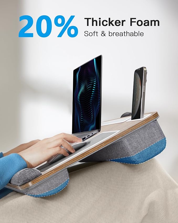 HUANUO Lap Desk - Fits up to 17 inches Laptop Desk, Built in Mouse Pad & Wrist Pad for Notebook, MacBook, Tablet, Laptop Stand with Tablet, Pen & Phone Holder - HNLD6