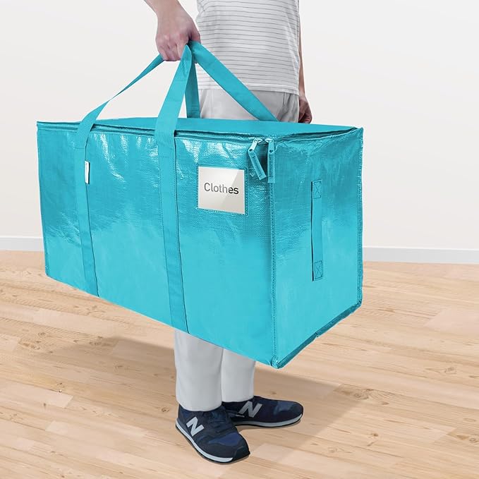 TICONN 2 Pack Extra Large Moving Bags with Zippers & Carrying Handles, Heavy-Duty Storage Tote Moving Boxes for Space Saving (2 Pack, Aqua)