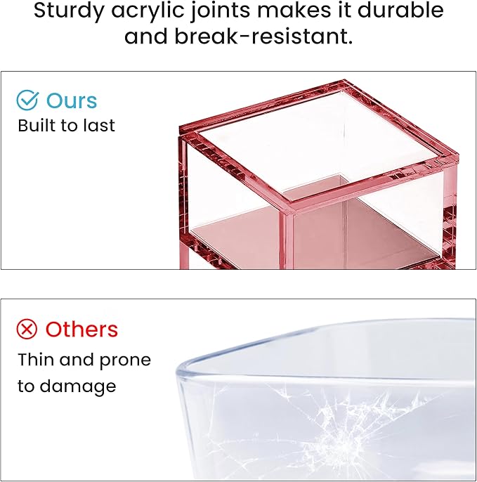 OfficeGoods 3-Tier Stackable Acrylic Holder- Stylish Desk Organizer and Storage for Office or Home – Transparent Square Design, Pink with Silver Metal Base