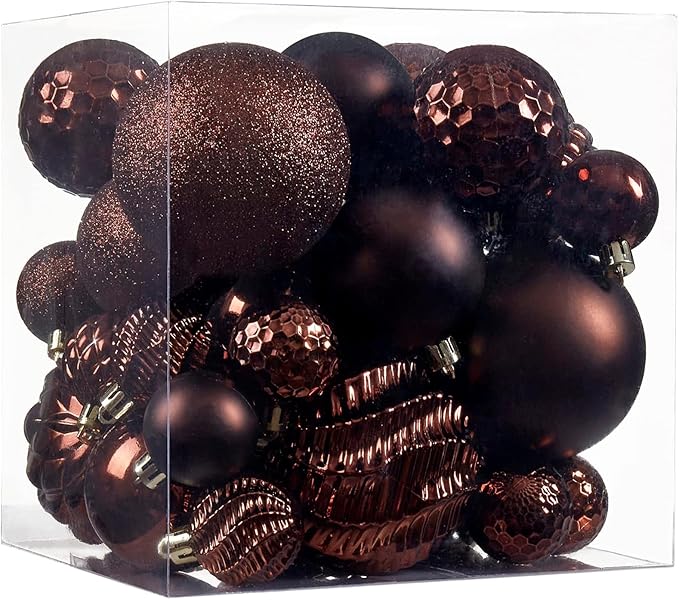 Christmas Balls Ornaments -36pcs Shatterproof Christmas Tree Decorations with Hanging Loop for Xmas Tree Wedding Holiday Party Home Decor,6 Styles in 3 Sizes(Brown)