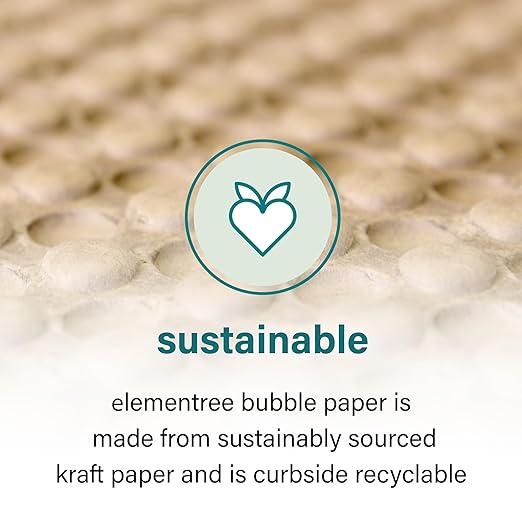 Elementree Paper Bubble Wrap Sheets for Packing, Moving, & Shipping - 12" x 12" x 250' - Eco-Friendly Kraft Bubble Paper - Recyclable Cushioning Wrap - Made in the USA (01913)