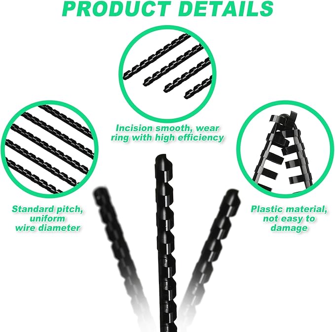 Yunsailing 150 Pack Plastic Binding Combs Plastic Binder Comb Ring 19 Ring Binding Spines Letter Size Spiral coils for Notebook Calendar(1/4 in,Black)