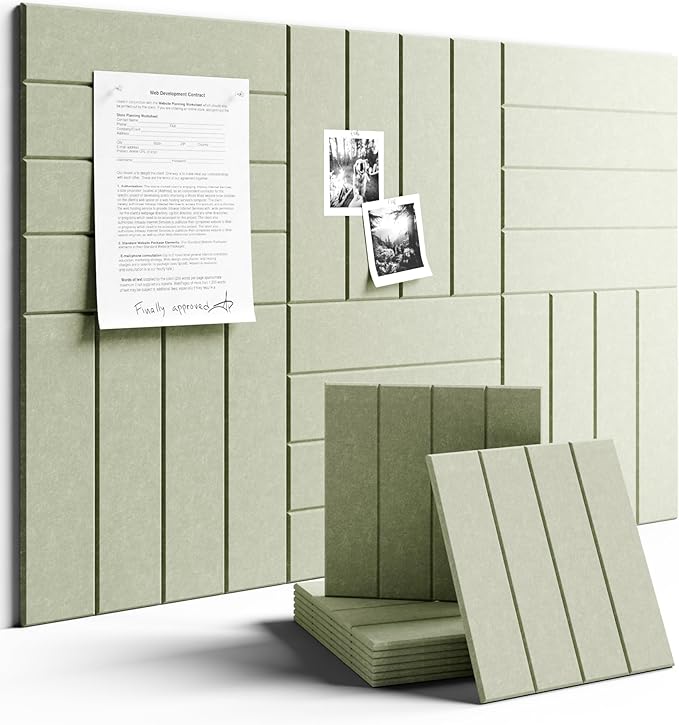 Felt Bulletin Board Tiles Large 36" x 24" Cork Board Alternative-6 Pack with 40 Adhesive Tabs, Thick Slat Wall Panels for Office Decor, Push Pin Board Wall Organizer Alternative - Sage