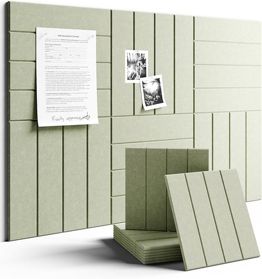 Felt Bulletin Board Tiles Large 36" x 24" Cork Board Alternative-6 Pack with 40 Adhesive Tabs, Thick Slat Wall Panels for Office Decor, Push Pin Board Wall Organizer Alternative - Sage
