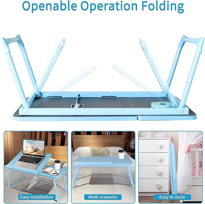 CloudTrip Laptop Desk for Bed or Couch, Lap Desk, Home office Desks, Breakfast Tray Desk, Desk with Cup Holder, Watching Movies in Bed, laptop stand for bed, Lap Desk, Fordable Legs Desk (blue) (Blue)