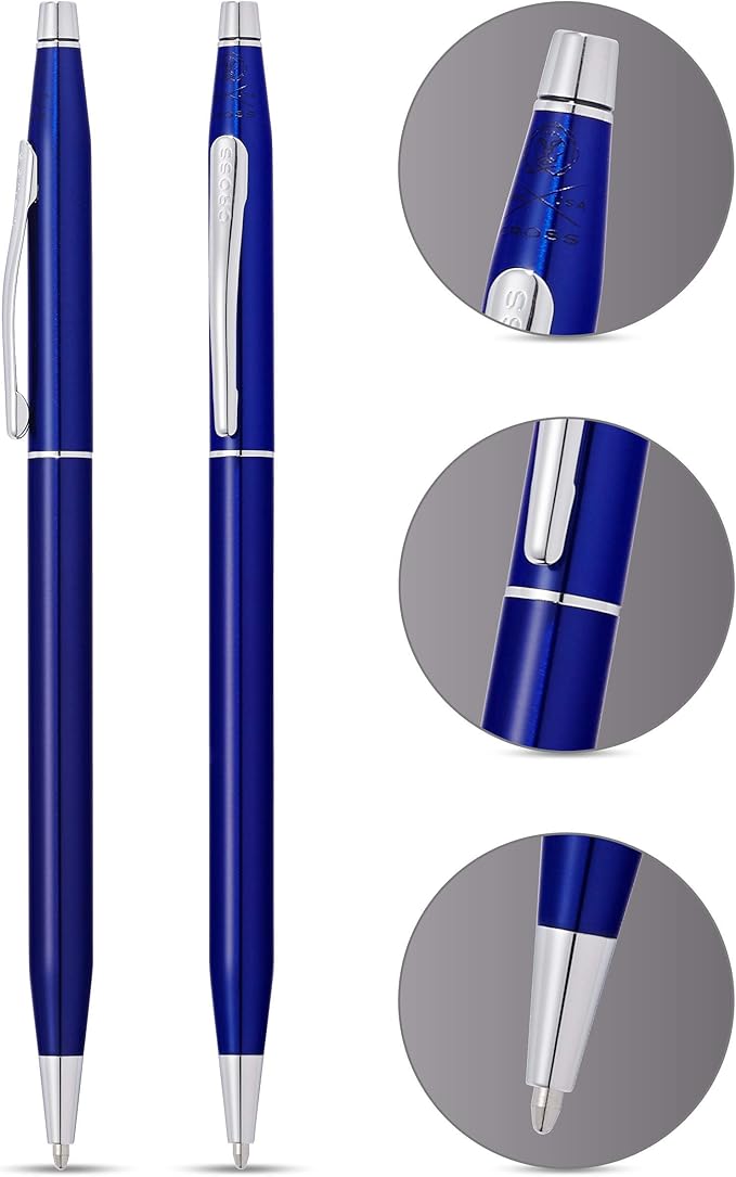 Cross Classic Century Refillable Ballpoint Pen Presented in a Luxury Gift Box - Medium Point, Black Ink, Translucent Blue