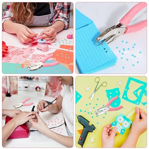 Shape Hole Puncher,5mm Durable Shape Hole Punch,Holes Punchers Shapes with Rubber Handle, Small Holes Puncher for Clothing Tickets DIY Craft Labels Scrapbooking Tools,Pink