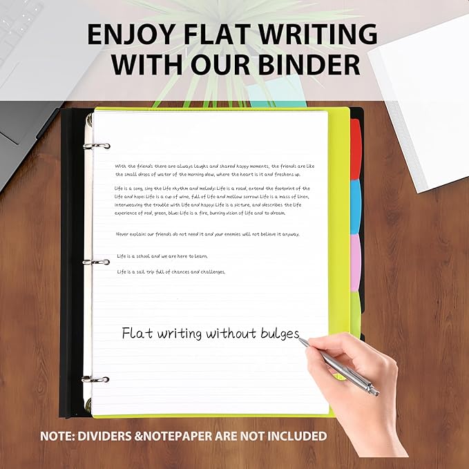 Telescoping 3 Ring Binder-12PCS, Flexible Binder with Elastic Rubble Spine+3 Round Rings, Flat Writing Binder, 4 Bright Colors