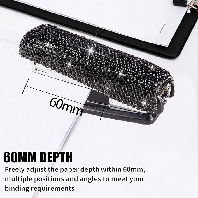 Diamond Crystal Handmade Bling Dazzling Stapler for Office, School, or Home (Black)