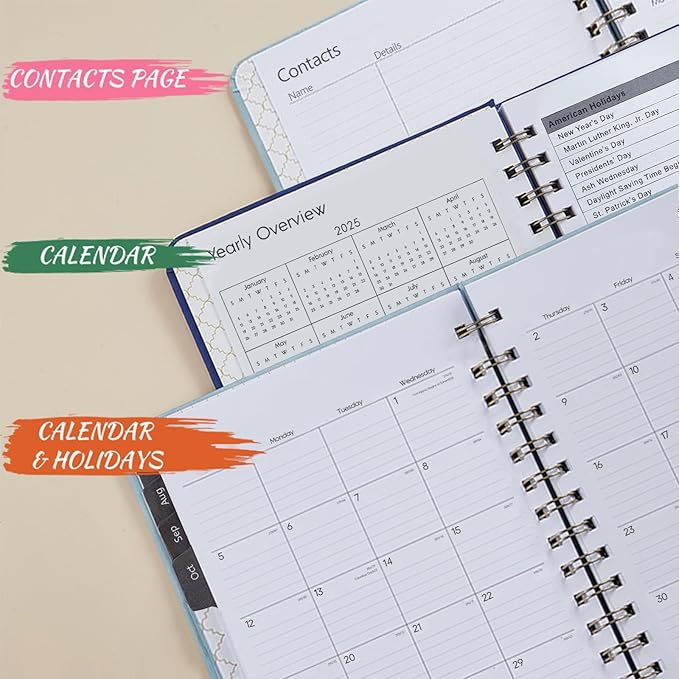 Academic Planner 2025-2026, Weekly and Monthly Calendar Planner, July 2025 - June 2026, 6.4" x 8.5", Faux Leather Cover Yearly Teacher Student Planning Agenda Book with Tabs, Pocket, Notes(Blue)