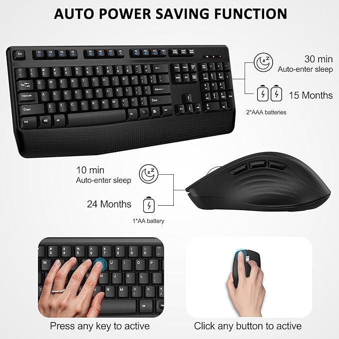 Wireless Keyboard and Mouse Combo, Full-Sized 2.4GHz Wireless Keyboard with Comfortable Palm Rest and Optical Mouse for Windows, Mac OS PC/Desktops/Computer/Laptops (Dark Gray)