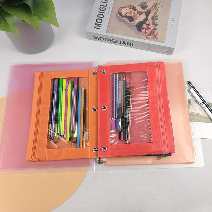 YoeeJob Pencil Pouch for 3 Ring Binder, Zipper Pencil Pouches Bulk, Pencil Case Pouch with Clear Window for Class, School, Office, Red, 24 Packs