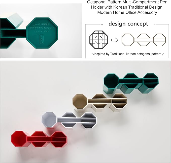 AonT Design Small Desk Organizer - Green Pen Tray & Holder (Multi-Compartment) (Made in Korea) – Modern Office Storage Supplies Organizer and Aesthetic Decor for Accessories