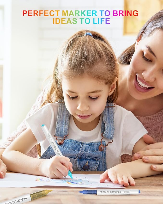 18 Colors Acrylic Paint Markers Brush Tip, Water-Based Paint Pens with Automatic Ink Control for Arts & Crafts, School, Classroom, Works on Paper, Metal, Wood, Ceramic, Glass, Rock, Canvas