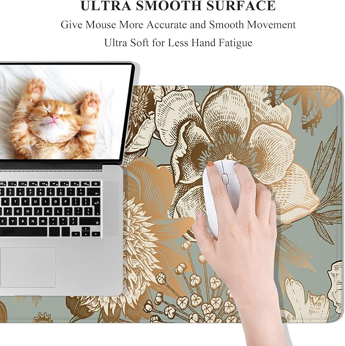 Desk Mat, 32" x 12" XXL Extended Large Gaming Mouse Pad, Desktop Decor Desk Pad, Cute Men Women Office Supplies and Accessories, XL Mouse Mat for Laptop & Keyboard, Retro Flower and Bird