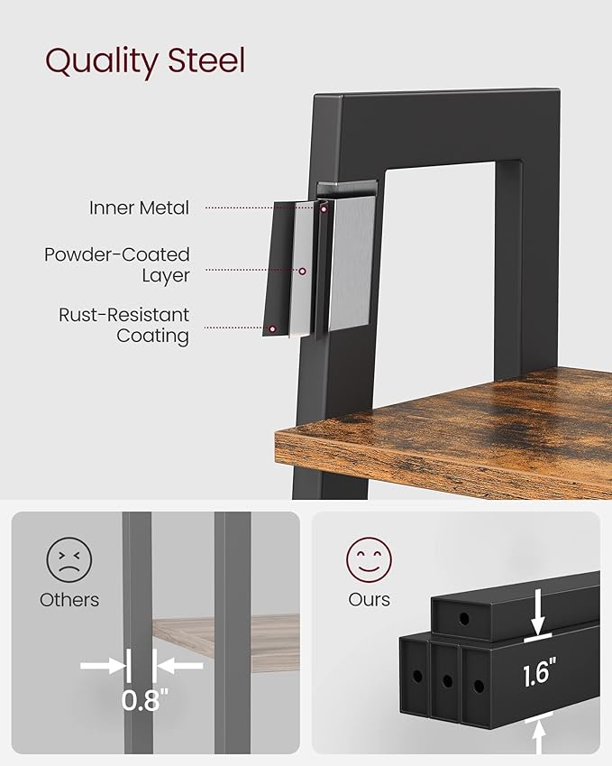 VASAGLE Ladder Shelf, 4-Tier Bookshelf, Storage Rack, Bookcase with Steel Frame, for Living Room, Home Office, Kitchen, Bedroom, Industrial Style, Rustic Brown and Ink Black ULLS44X