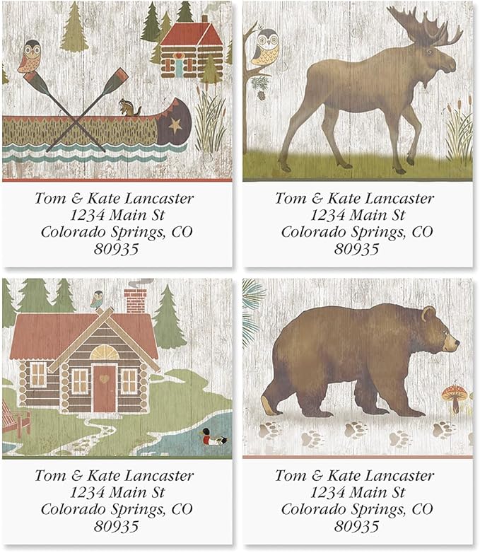 Woodland Lodge Square Address Labels (4 Designs) - Set of 144 1-1/8" x 2-1/4" Self-Adhesive, Flat-Sheet Label