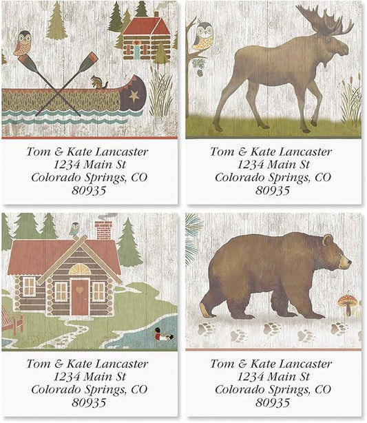 Woodland Lodge Square Address Labels (4 Designs) - Set of 144 1-1/8" x 2-1/4" Self-Adhesive, Flat-Sheet Label