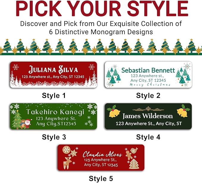 Personalized Return Address Labels - Custom Address Labels with Monogram (Cozy Christmas Nook)