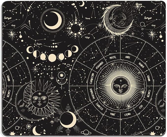 Hokafenle Mouse Pad, Square Personalized Computer Mouse Pads with Planet Design, Washable Mouse Mat, Gaming Office Home Non-Slip Rubber Base Mousepad, Moon and Sun