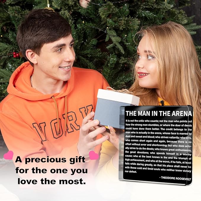 Inspirational Appreciation Gifts for Women Men Coworker, Positive Affirmation Desk Decor Acrylic Sign, Work Desk Accessories Office Cubicle Desktop Decorative Signs, the Man in the Arena