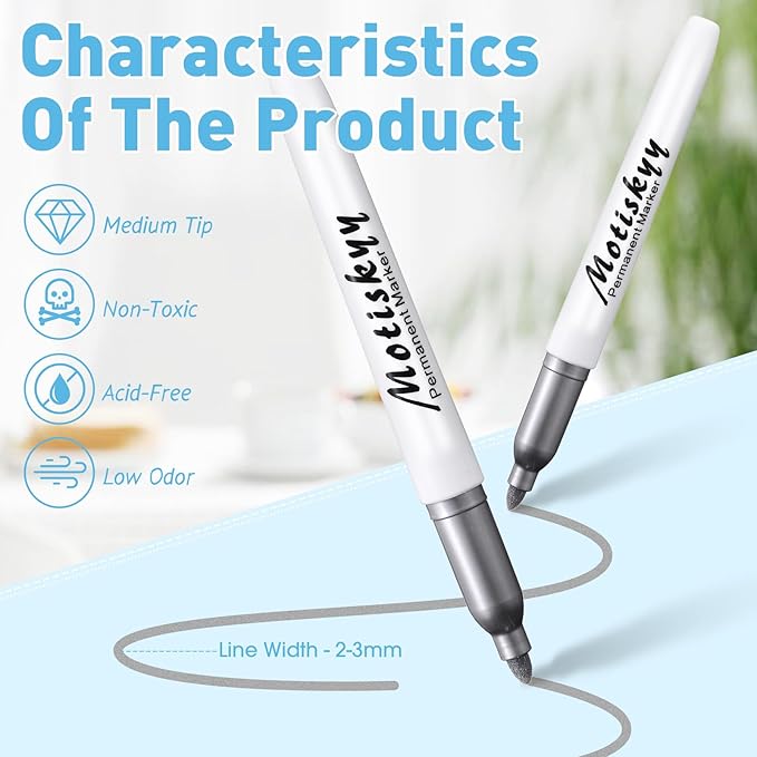 120 Pcs Metallic Permanent Markers Bulk: Silver Metallic Marker Pens Set with Fine Point Tips for Gift Card Making, Artist Illustration, Industrial Marking