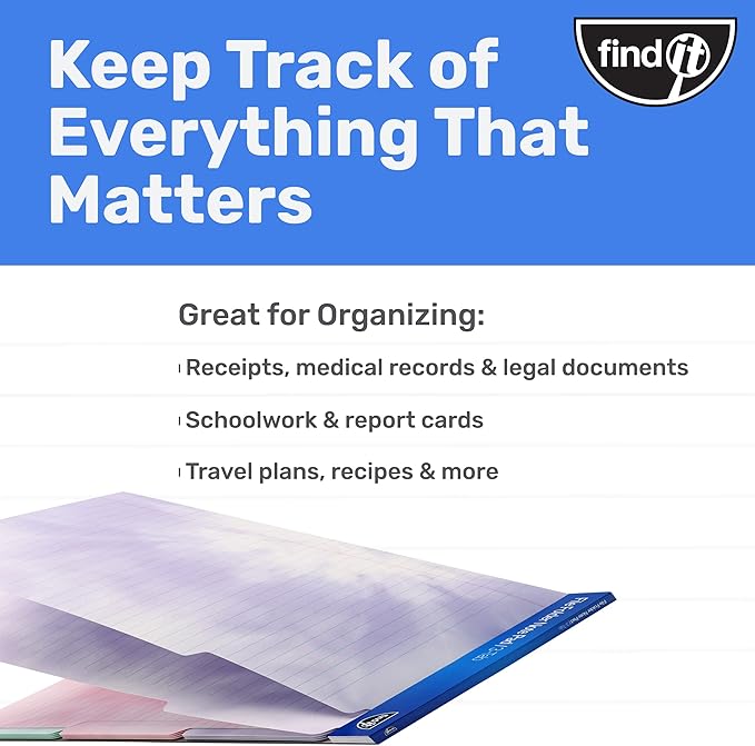 Find It File Folder Notepad - Pack of 12-9.5 x 12.5 Inch Notebook Organizer Folders for Filing, Document, and Clipboard Organization - Tie-Dye