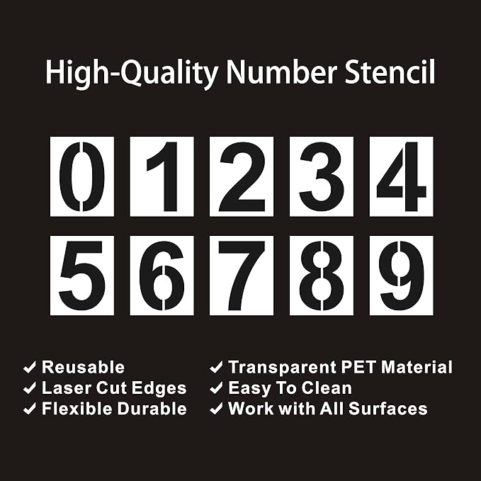 4 Inch Plastic Number Stencils - Reusable Digital Painting Templates for Cake Decorating