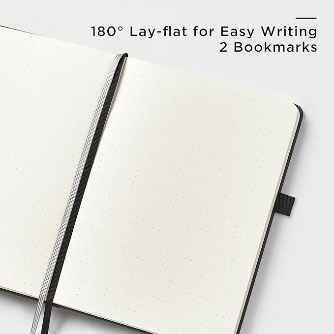 &And Per Se Dotted Journal Notebook, A5 Hardcover Leather Bullet Dotted Journal, 160 Pages 100 gsm Thick Paper, 3 Sheets of Stickers Included (Black)