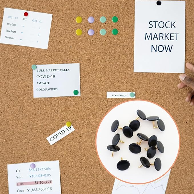 300 PCS Thumb, Tacks Plastic Round Head Thumbtack, Plastic Roundness Push Pins, Roundness Head Thumbtack for Map, Office, Photo Wall, Cork Board (Black)