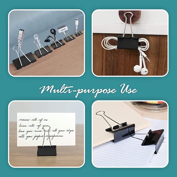 Binder Clips - 24 Mini Binder Clips, 0.6 Inch Black Paper Clamps, File Clip for Home, Office and School Supplies