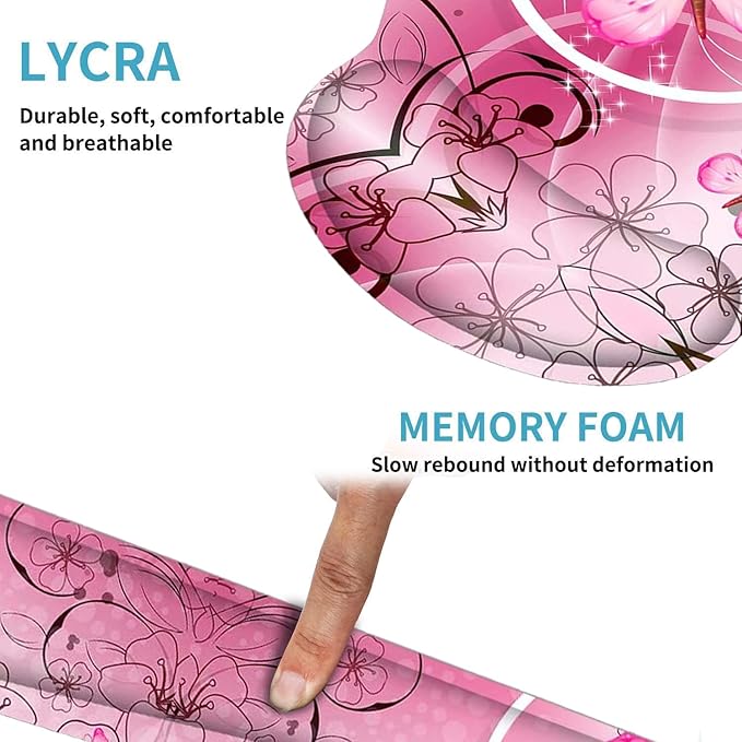 RICHEN Keyboard Wrist Rest and Mouse Pad with Wrist Support, Memory Foam Set for Gaming and Office, Comfortable & Lightweight for Easy Typing & Pain Relief (Pink Butterfly)