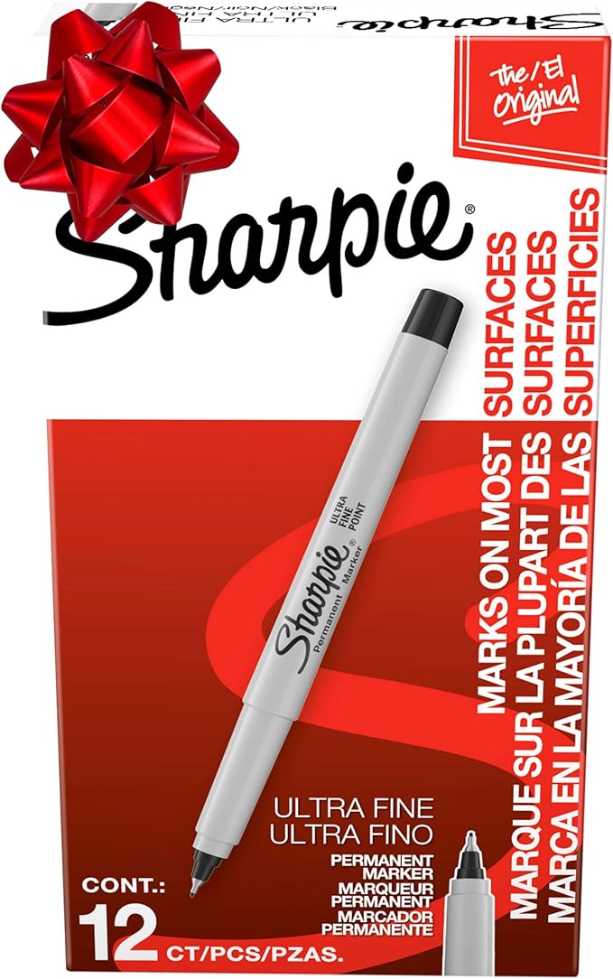 Sharpie Permanent Markers, Ultra Fine Tip, Black, 12 Count - For Classroom, Office, Home, Quick Drying, Fade Resistant, For Wood, Plastic, Paper, Metal, Ideal for Posters, Drawing, Coloring