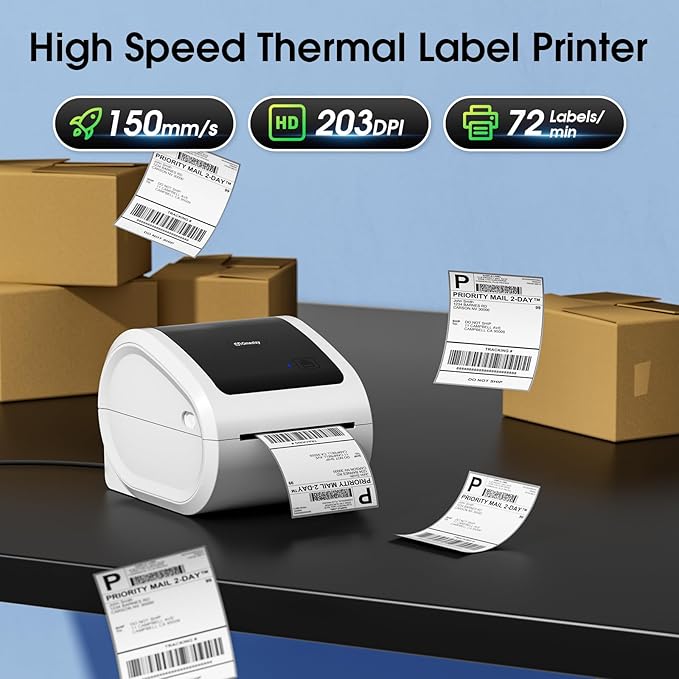 Bluetooth Shipping Label Printer 4x6 - D520BT Bluetooth Thermal Label Printer for Small Business， Shipping Packages, Compatible with USPS, Shopify, Amazon