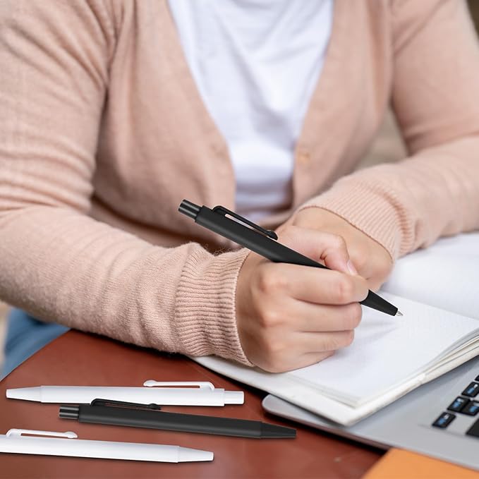 Geyoga 200 Pcs 4'' Mini Black Pens Bulk 0.7 mm Fine Point Small Retractable Ballpoint Pens with Clip for Notebook School Office(Black and White)