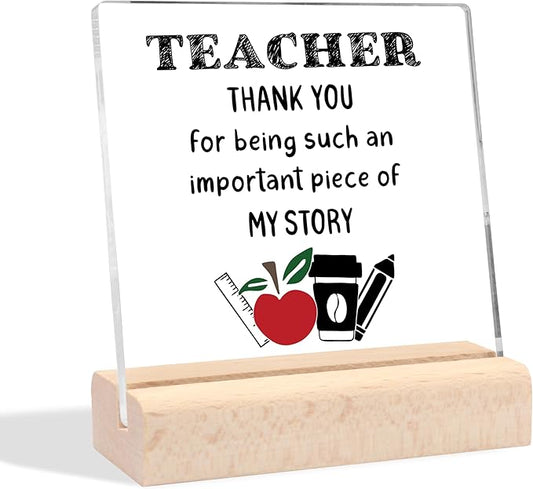 Teacher Appreciation Gifts for Women, End of Year Teacher Gifts Appreciation Gifts for Teacher Graduation Party Gifts Thank You Teacher Clear Desk Decorative Sign With Wooden Stand