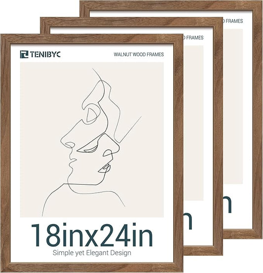 18x24 Walnut Poster Frame Set of 3 - Natural Brown, Solid Wood Picture Frame, Wall Hanging
