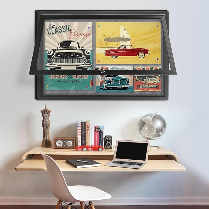 Outdoor Weatherproof Enclosed Fabric Bulletin Board,Noticeboard Case with Lockable Glass Door, Grey Felt,Black Aluminum Frame, 36x24 Inch (5xA4)