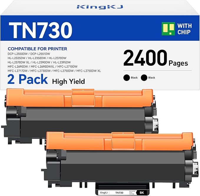 TN730 Black Toner Cartridge 2-Pack Compatible Replacement for Brother TN-730 TN760 MFC-L2710DW MFC-L2750DW DCP-L2550DW HL-L2350DW HL-L2395DW HL-L2370DW HL-L2390DW MFC-L2690DW HL-L2325DW Laser Printer