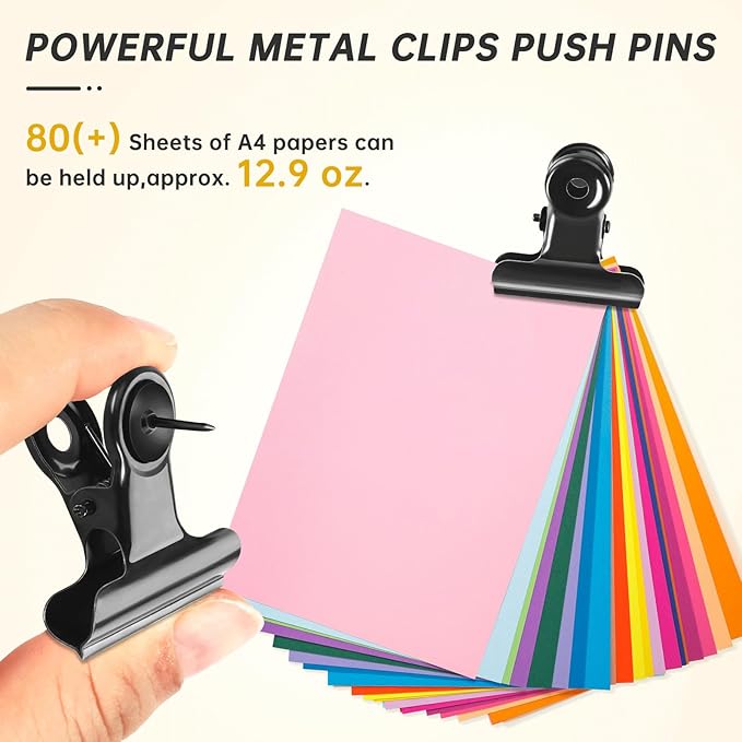 36 Pieces Black Push Pins Clips Metal Push Pin with Clips Black Pushpin Clip Bulldog Clip with Pins Thumb Tacks for Bulletin Board Cork Board Cubicle Wall for Classroom School Office