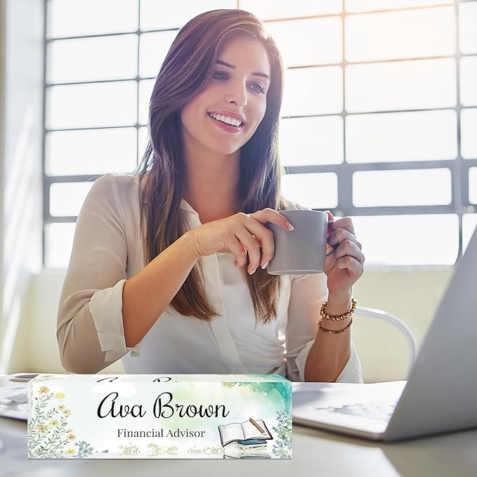 Custom Name Plate for Desk, Personalized Acrylic Office Name Sign with Name & Title, Elegant Desk Decor for Women Men, Employee Appreciation Gift (Teacher-4)