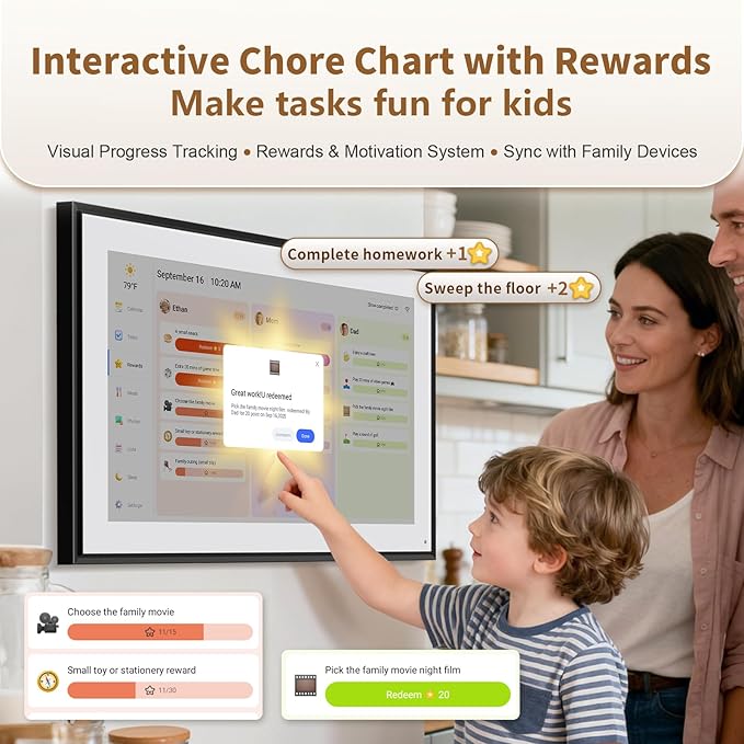 Canupdog 21.5 Inch Digital Calendar, Electronic Planner & Chore Chart, Task Rewards System, Family Photo Display, Syncs with Online Calendars, Interactive Display for Family Schedules, Christmas Gifts for Women Mom